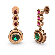 Rodolit garnet ve yeşil kuvars 925 ayar rose altın kaplama gümüş küpe