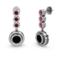 Rodolit garnet ve siyah zirkon 8 ayar beyaz altın küpe