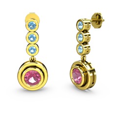 Akuamarin ve pembe kuvars 8 ayar altın küpe