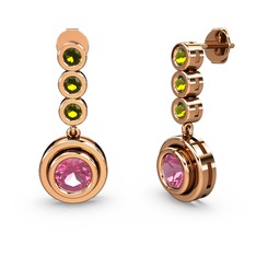 Peridot ve pembe kuvars 18 ayar rose altın küpe