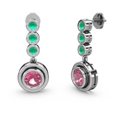 Belinda Küpe - Kök zümrüt ve pembe kuvars 14 ayar beyaz altın küpe #1ipxb89