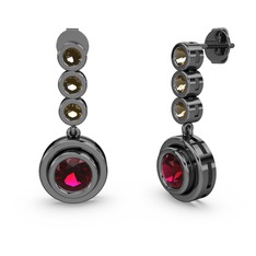 Belinda Küpe - Dumanlı kuvars ve rodolit garnet 925 ayar siyah rodyum kaplama gümüş küpe #1iursjv