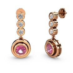 Elmas ve pembe kuvars 925 ayar rose altın kaplama gümüş küpe (0.66 karat)