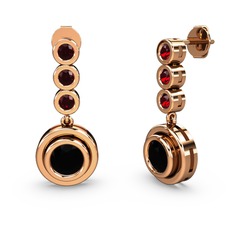 Garnet ve siyah zirkon 8 ayar rose altın küpe