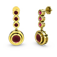 Rodolit garnet ve kök yakut 8 ayar altın küpe