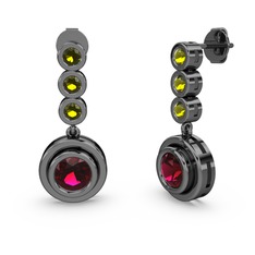 Belinda Küpe - Peridot ve rodolit garnet 925 ayar siyah rodyum kaplama gümüş küpe #1k6nej3