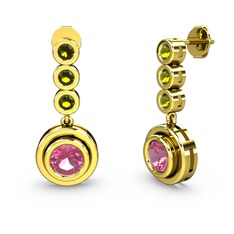 Peridot ve pembe kuvars 8 ayar altın küpe