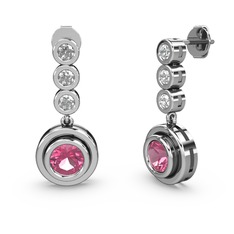 Belinda Küpe - Swarovski ve pembe kuvars 14 ayar beyaz altın küpe #1kc1vo5