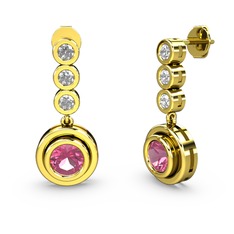 Swarovski ve pembe kuvars 8 ayar altın küpe