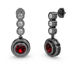 Pırlanta ve garnet 925 ayar siyah rodyum kaplama gümüş küpe (0.66 karat)