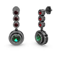 Garnet ve yeşil kuvars 925 ayar siyah rodyum kaplama gümüş küpe