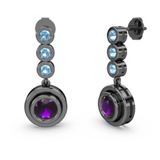 Belinda Küpe - Akuamarin ve ametist 925 ayar siyah rodyum kaplama gümüş küpe #1mwa7l