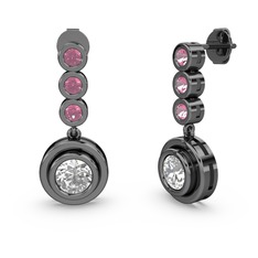 Belinda Küpe - Pembe kuvars ve swarovski 925 ayar siyah rodyum kaplama gümüş küpe #1nrsm3