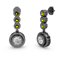 Peridot ve pırlanta 925 ayar siyah rodyum kaplama gümüş küpe (1.84 karat)