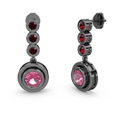 Belinda Küpe - Garnet ve pembe kuvars 925 ayar siyah rodyum kaplama gümüş küpe #1os2ux0