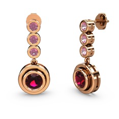 Pembe kuvars ve rodolit garnet 18 ayar rose altın küpe