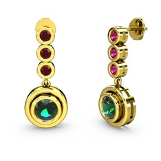 Rodolit garnet ve yeşil kuvars 14 ayar altın küpe