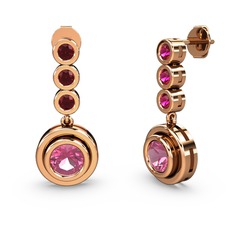 Rodolit garnet ve pembe kuvars 925 ayar rose altın kaplama gümüş küpe