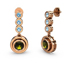 Akuamarin ve peridot 8 ayar rose altın küpe