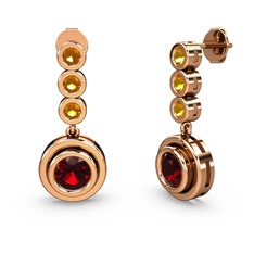 Sitrin ve garnet 18 ayar rose altın küpe