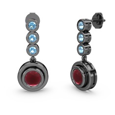 Belinda Küpe - Akuamarin ve kök yakut 925 ayar siyah rodyum kaplama gümüş küpe #1sj93no