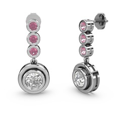 Pembe kuvars ve swarovski 8 ayar beyaz altın küpe