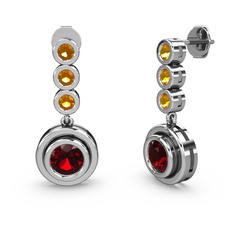 Sitrin ve garnet 14 ayar beyaz altın küpe