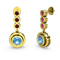 Rodolit garnet ve akuamarin 14 ayar altın küpe