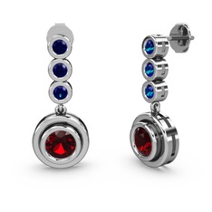 Lab safir ve garnet 8 ayar beyaz altın küpe