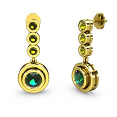 Peridot ve yeşil kuvars 18 ayar altın küpe