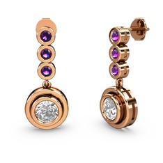 Ametist ve swarovski 8 ayar rose altın küpe