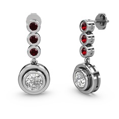 Garnet ve elmas 14 ayar beyaz altın küpe (1.36 karat)