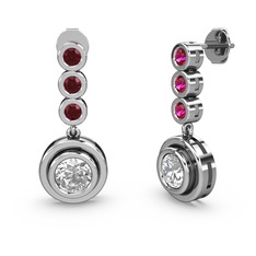 Rodolit garnet ve swarovski 18 ayar beyaz altın küpe