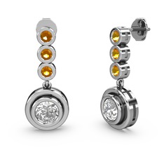 Belinda Küpe - Sitrin ve beyaz zirkon 14 ayar beyaz altın küpe #32zcba