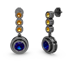 Belinda Küpe - Sitrin ve lab safir 925 ayar siyah rodyum kaplama gümüş küpe #3m1bzq