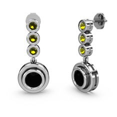 Peridot ve siyah zirkon 8 ayar beyaz altın küpe