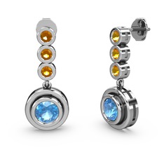 Sitrin ve akuamarin 18 ayar beyaz altın küpe