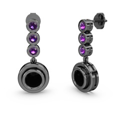 Ametist ve siyah zirkon 925 ayar siyah rodyum kaplama gümüş küpe