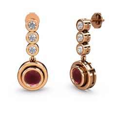 Swarovski ve kök yakut 18 ayar rose altın küpe