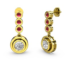 Kök yakut ve swarovski 8 ayar altın küpe