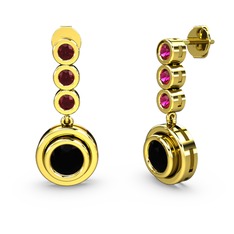 Rodolit garnet ve siyah zirkon 8 ayar altın küpe