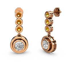 Sitrin ve pırlanta 8 ayar rose altın küpe (1.84 karat)
