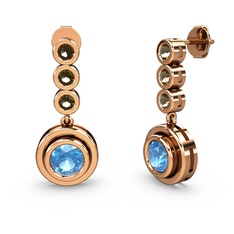 Dumanlı kuvars ve akuamarin 18 ayar rose altın küpe