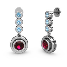 Akuamarin ve rodolit garnet 18 ayar beyaz altın küpe