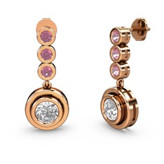 Pembe kuvars ve pırlanta 14 ayar rose altın küpe (1.84 karat)