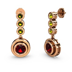 Peridot ve garnet 14 ayar rose altın küpe