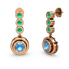 Belinda Küpe - Kök zümrüt ve akuamarin 14 ayar rose altın küpe #f15q25
