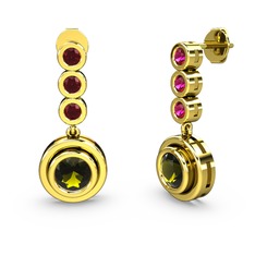 Rodolit garnet ve peridot 925 ayar altın kaplama gümüş küpe