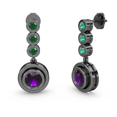 Belinda Küpe - Yeşil kuvars ve ametist 925 ayar siyah rodyum kaplama gümüş küpe #gxpa1y