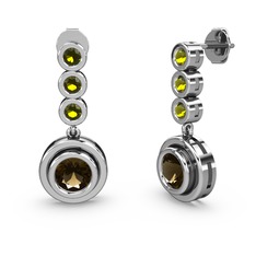 Peridot ve dumanlı kuvars 8 ayar beyaz altın küpe